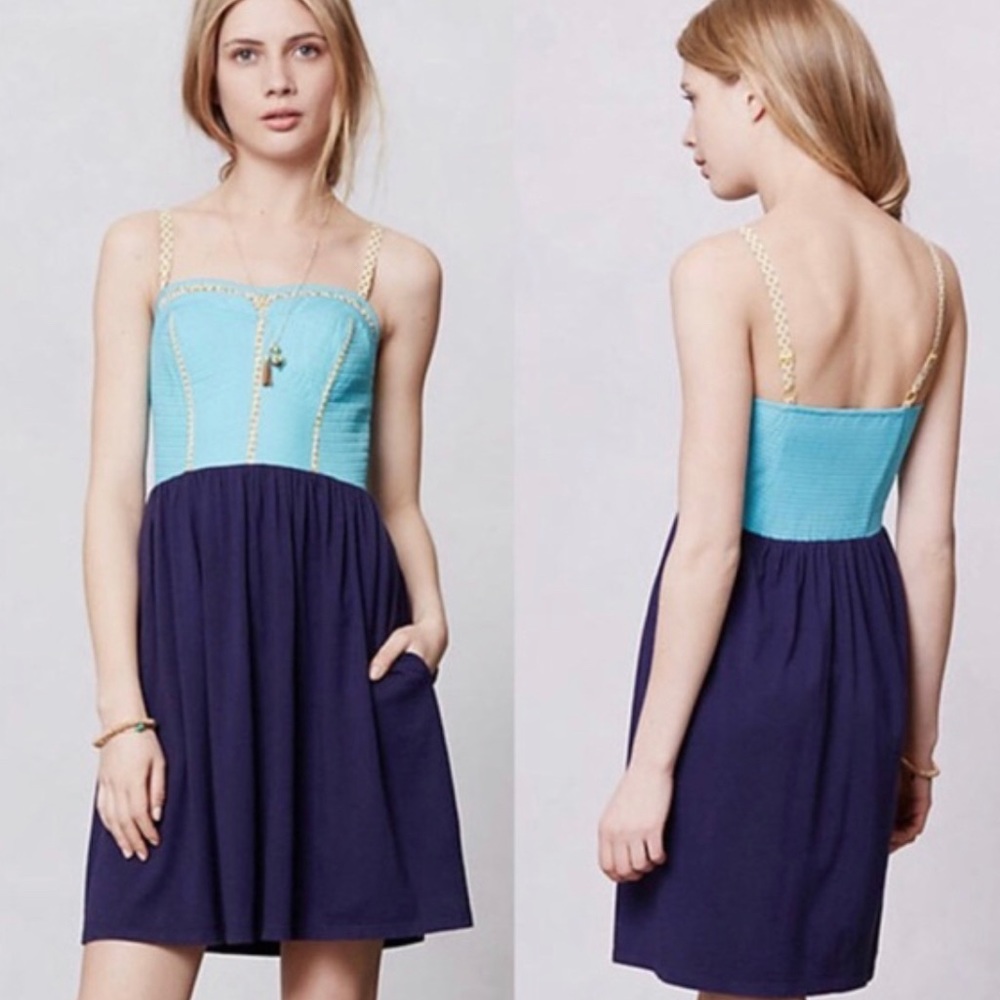 Anthropologie Colorblock Trapunto Dress Size L